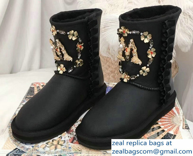 Dolce & Gabbana Heel 3cm Ankle Boots Black Crystals 02 2018